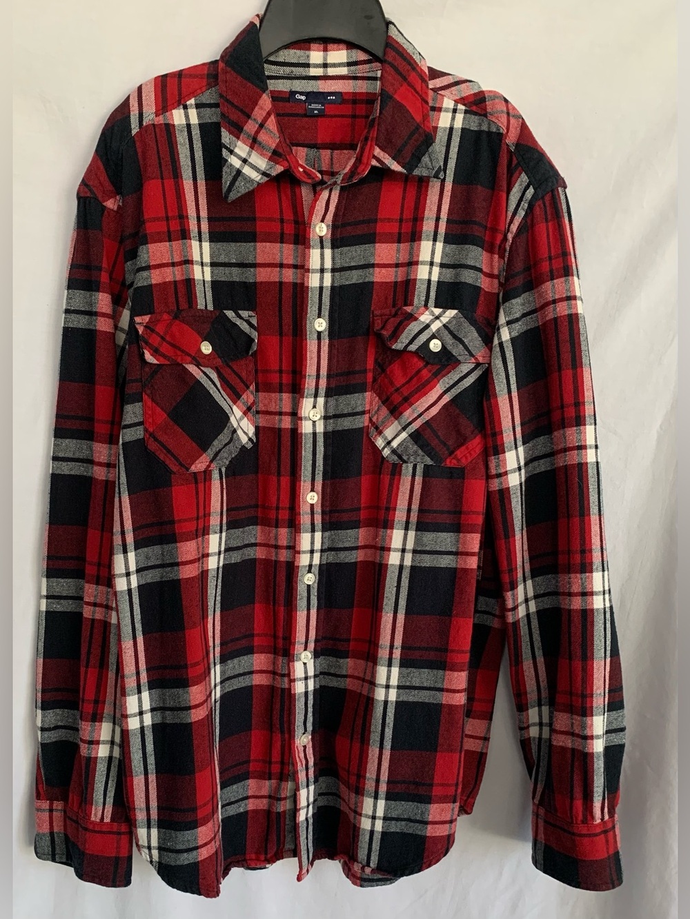 GAP Red and Black Plaid Button-Down Flannel Shirt